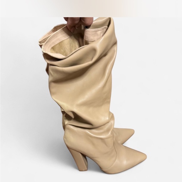 Slouchy Tan Knee-High Women's Boots - Picture 3 of 4